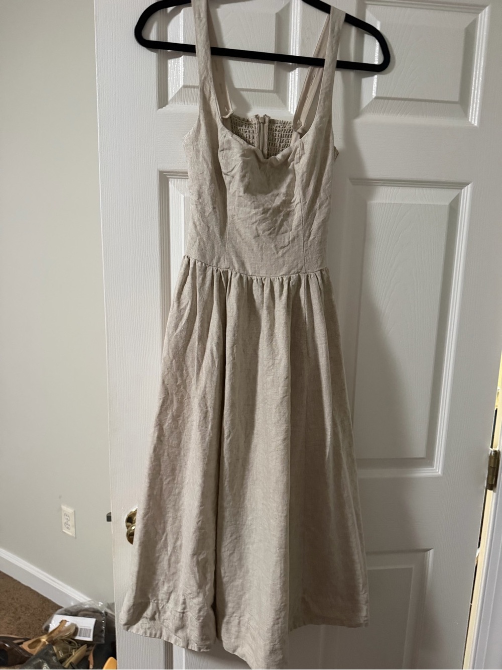 Reformation Janu Sleeveless Square-Neck Midi Dress in Oatmeal - Picture 2 of 2